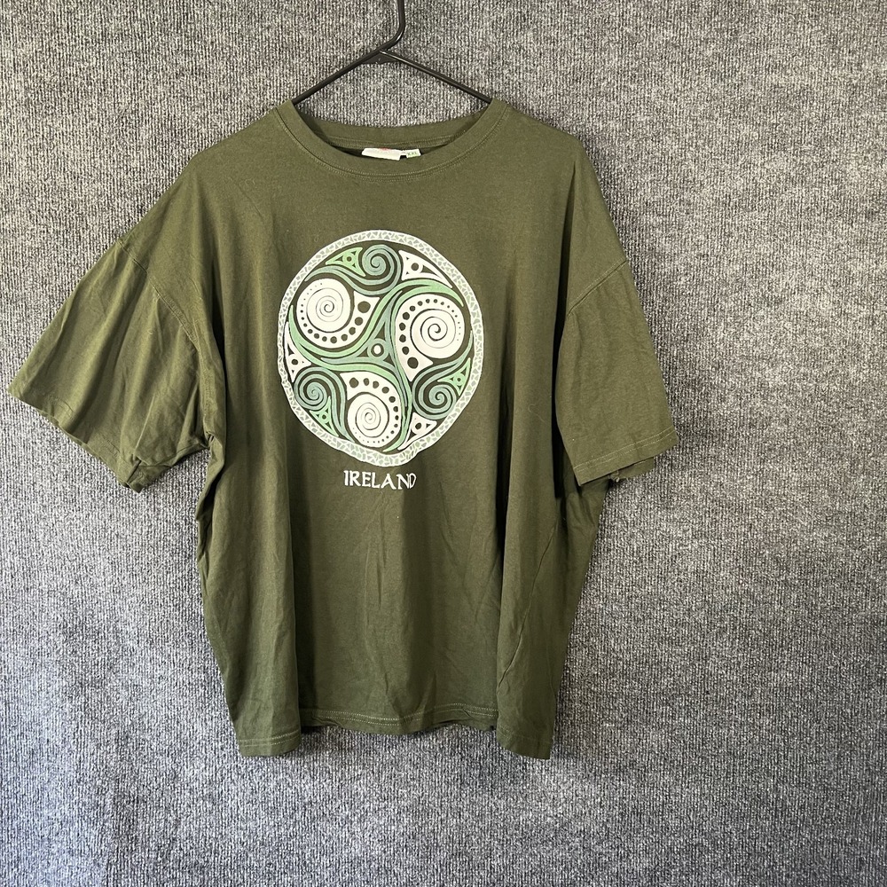 Ireland Celtic Triskele T-Shirt Womens 2XL XXL Green Triple Spiral Boxy Slouchy